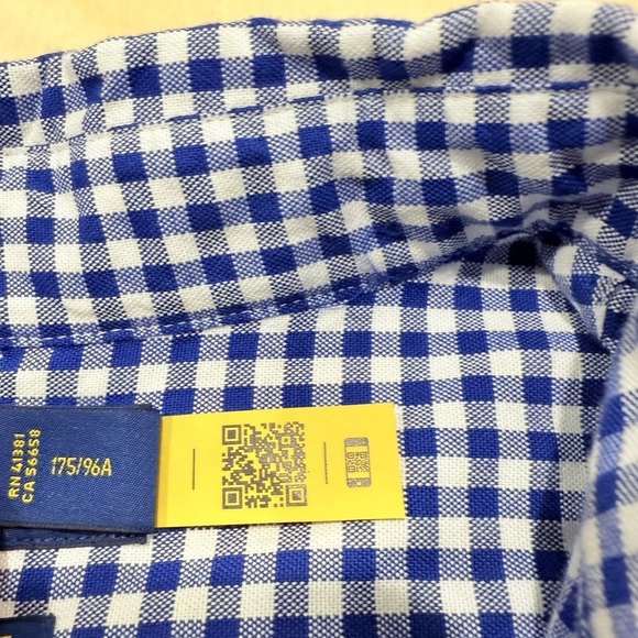 Polo Ralph Lauren Men's Medium Blue White Gingham Check Oxford Shirt Flesh Pony - Picture 5 of 10